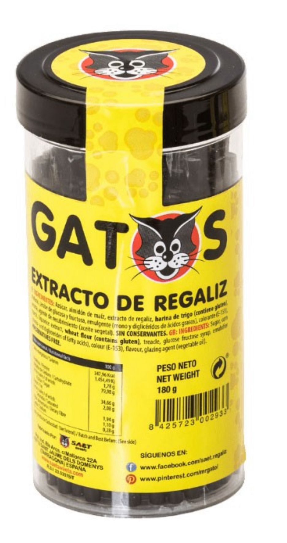 Bote Regaliz negro Gatos 180gr - LA TIENDA DE CHUCHES