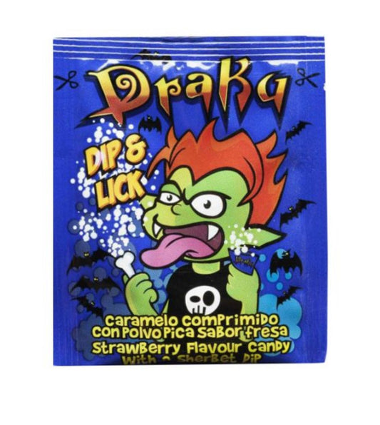 Draku Pica Dip & Lick — Caramelo Comprimido con Polvo Pica Fresa Unidad - LA TIENDA DE CHUCHES