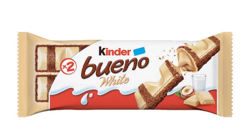 Kinder Bueno Blanco 39g - Barritas de Barquillo Rellenas de Crema de Avellanas - LA TIENDA DE CHUCHES